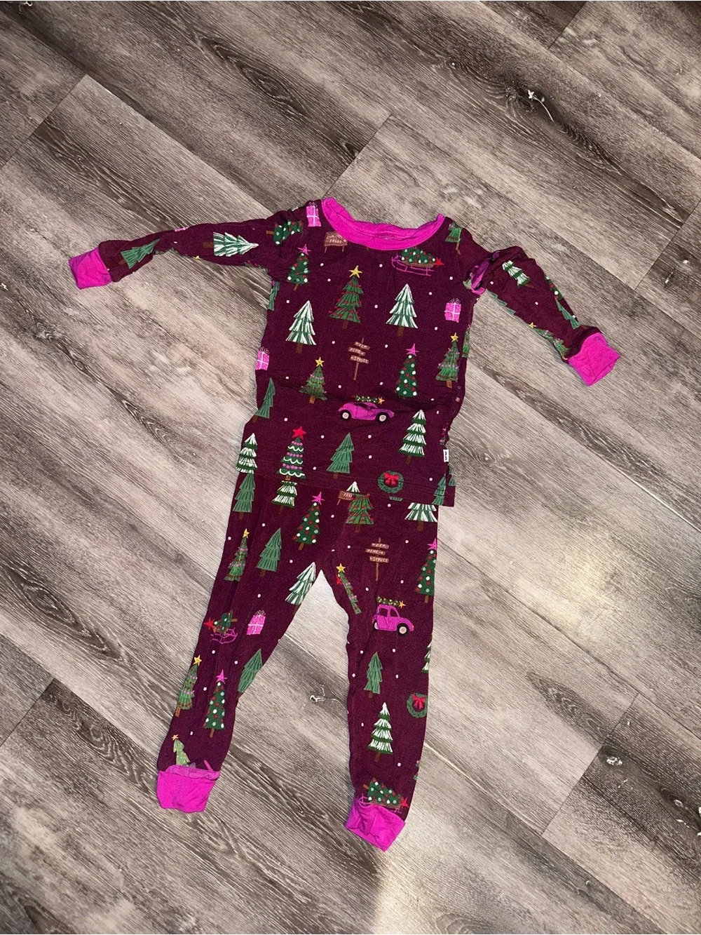Little Sleepies Christmas Pajama Set - Burgundy with Pink Trim 12-18 Months